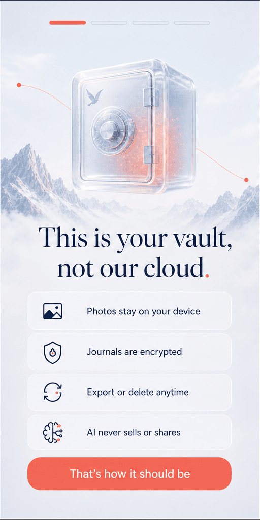 Privacy pledge vault onboarding screen